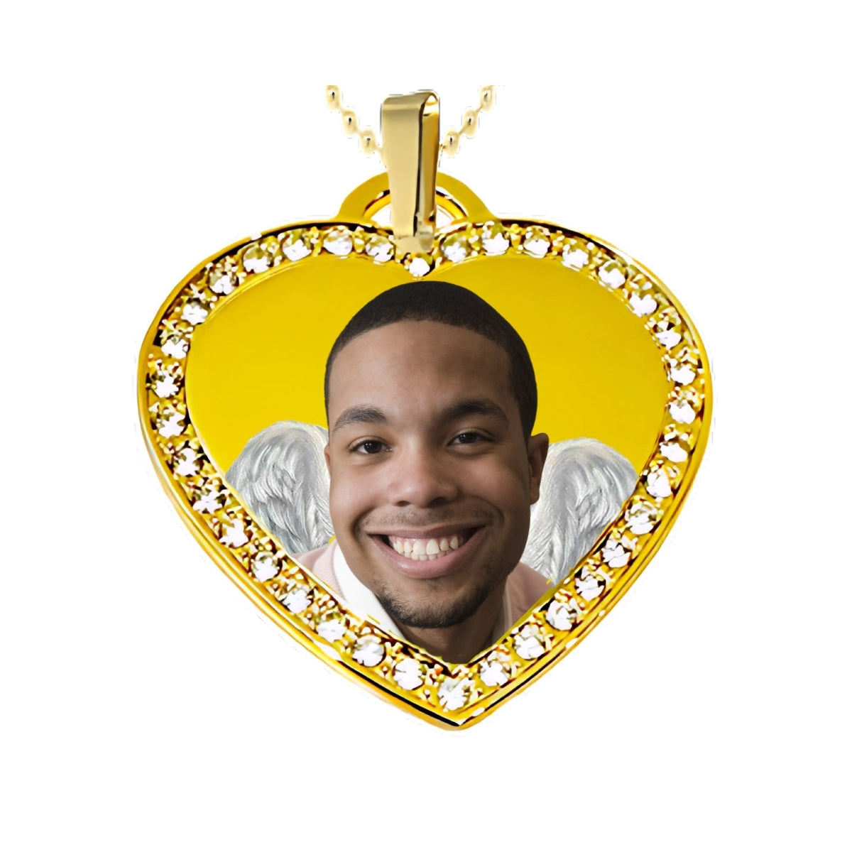 Gold Small Heart Memorial Necklace Custom Photo Pendant with Crystals