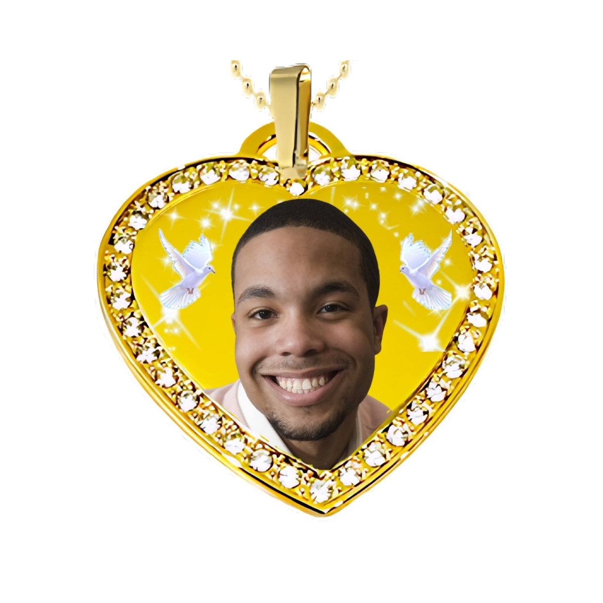 Gold Small Heart Memorial Necklace Custom Photo Pendant with Crystals