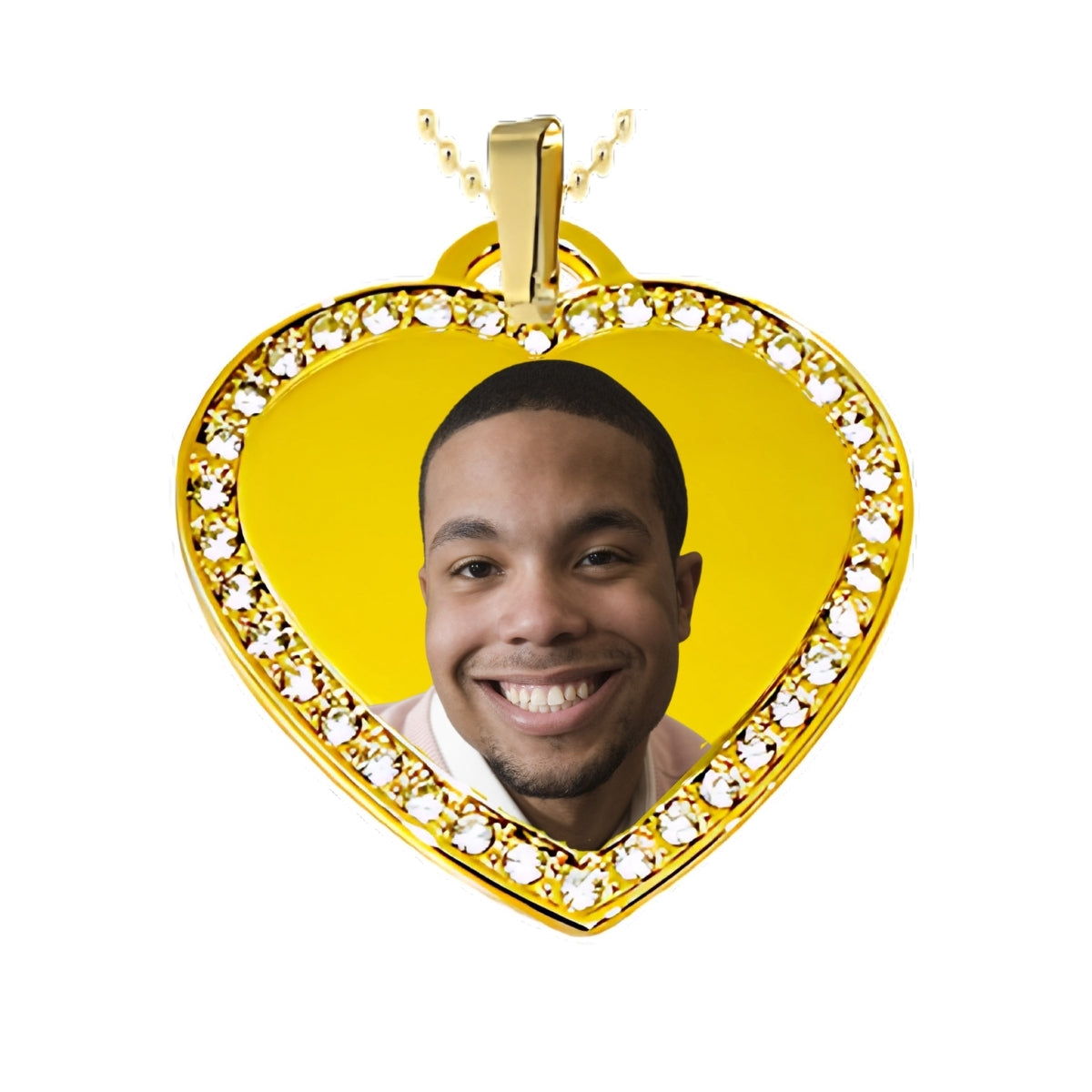 Gold Small Heart Memorial Necklace Custom Photo Pendant with Crystals