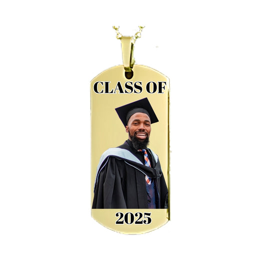 Gold Dog Tag Pendant Custom Photo Necklace Graduation pic