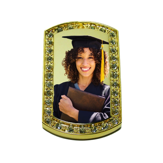 Gold Dog Tag Pendant Custom Photo Necklace With Crystal Border graduation