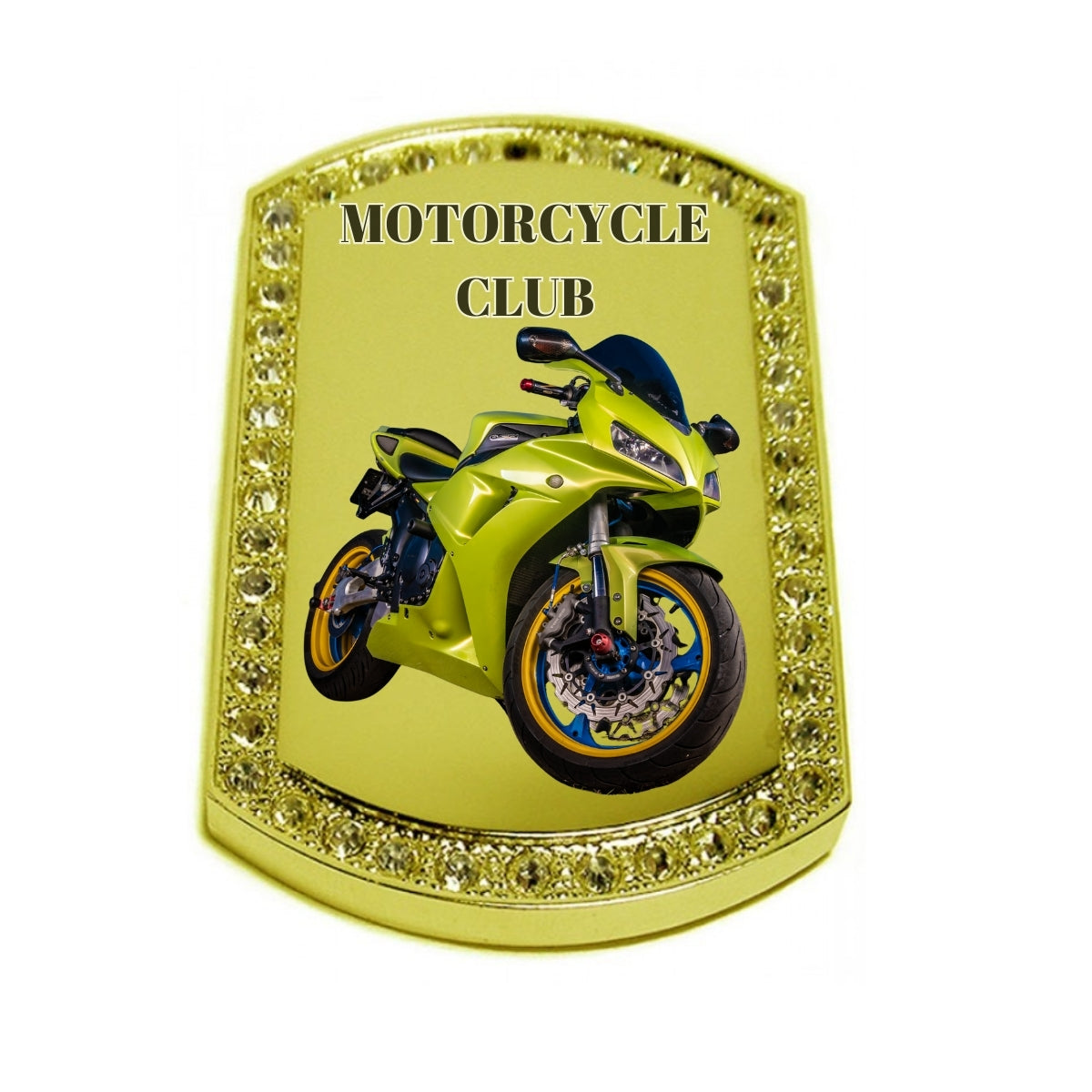 Gold Large Dog Tag Pendant with Crystal Border Custom Photo Necklace Motorcycle club 1