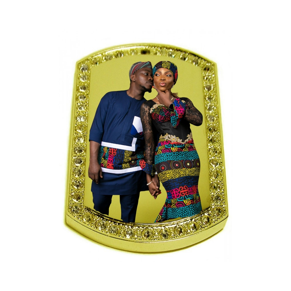 Gold Large Dog Tag Pendant with Crystal Border Custom Photo Necklace Motorcycle couple