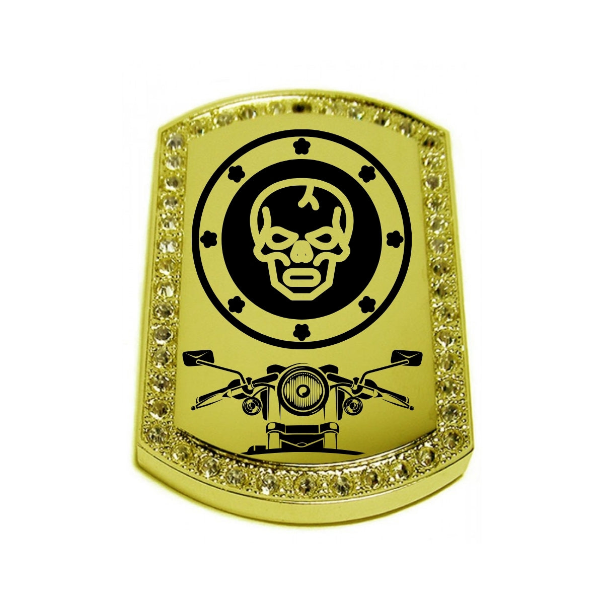Gold Large Dog Tag Pendant with Crystal Border Custom Photo Necklace motorcycle club