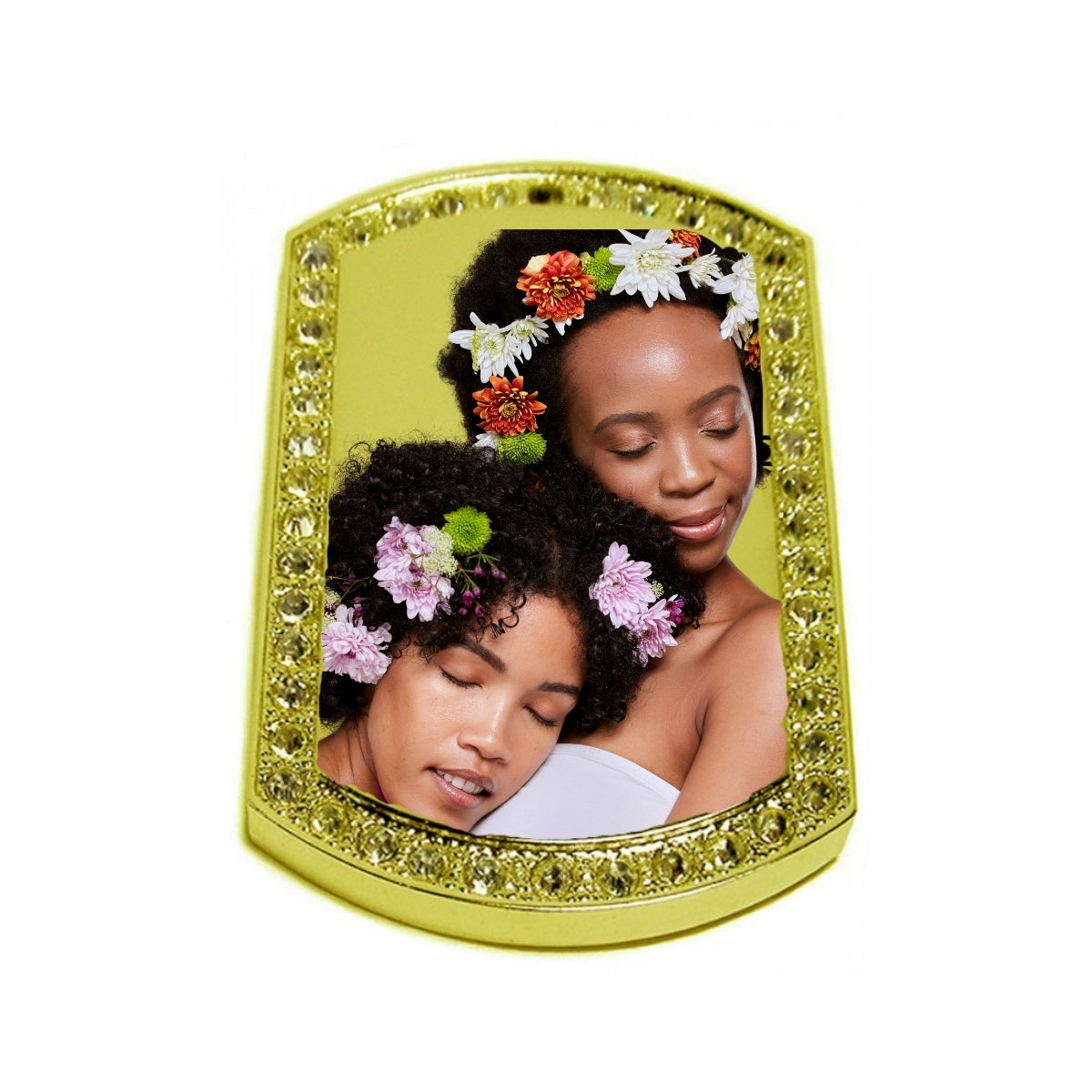 Gold Large Dog Tag Pendant with Crystal Border Custom Photo Necklace sisters