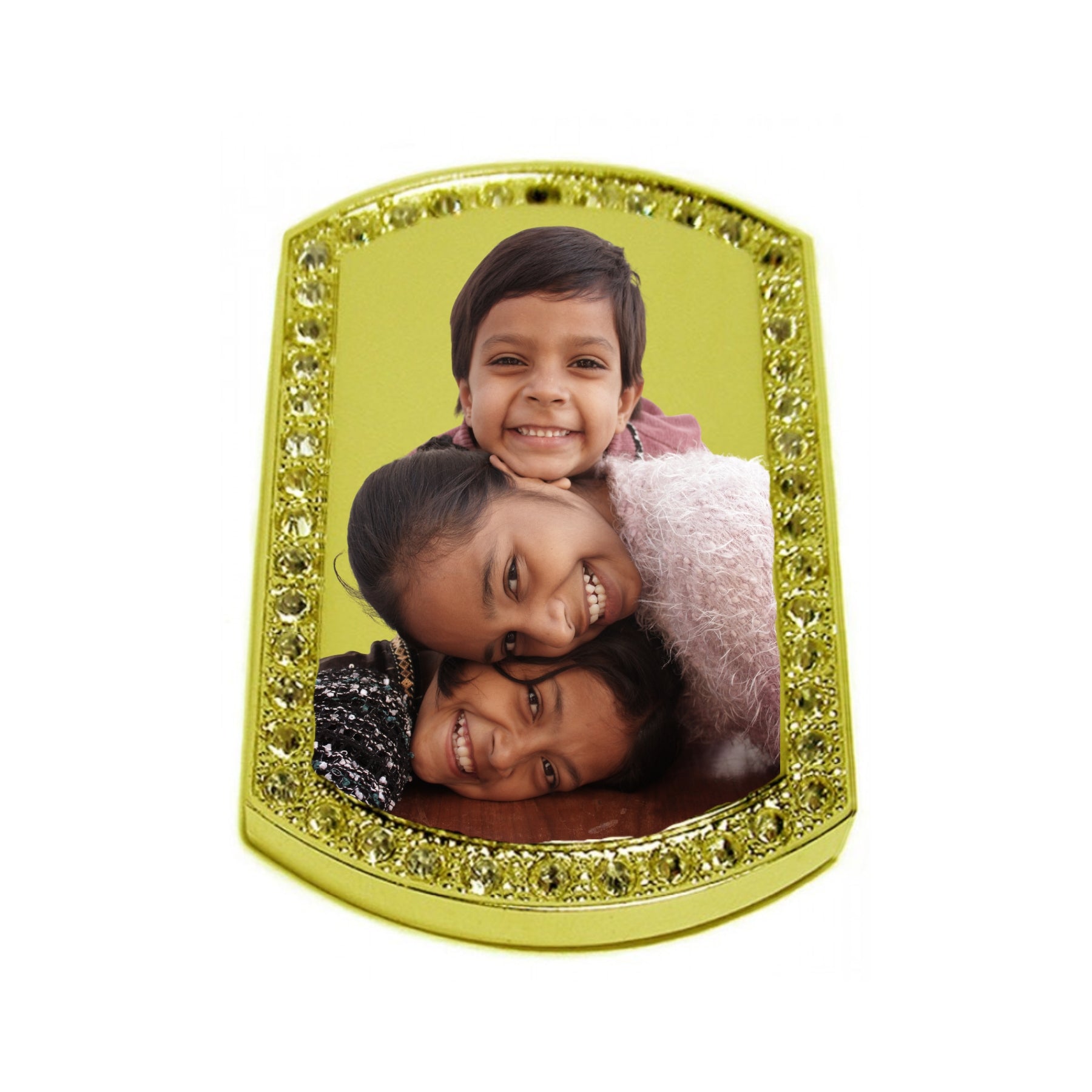 Gold Large Dog Tag Pendant with Crystal Border Custom Photo Necklace siblings