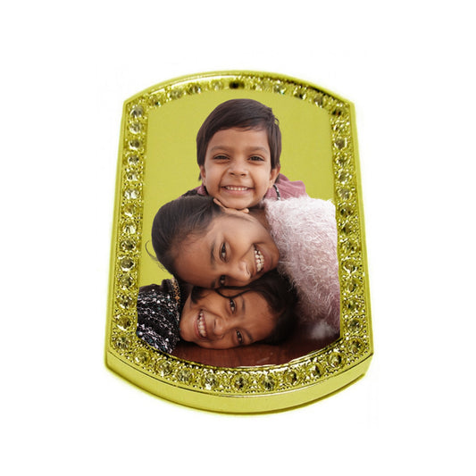 Gold Large Dog Tag Pendant with Crystal Border Custom Photo Necklace siblings