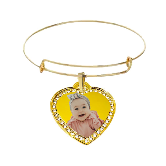 Photo Gold Small Heart Pendant Bracelet With Crystal Border Baby Picture Product