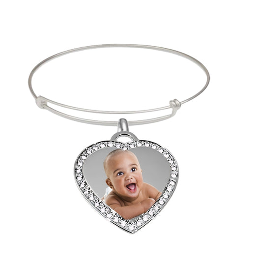Photo Silver Small Heart Pendant Bracelet With Crystal Border Baby Picture