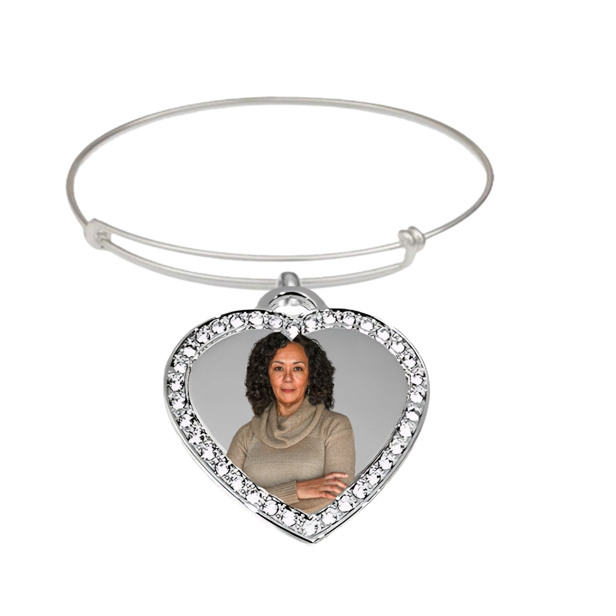 Photo Silver Small Heart Pendant Bracelet With Crystal Border Woman 2