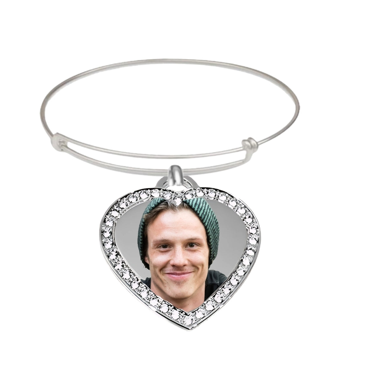 Photo Silver Small Heart Pendant Bracelet With Crystal Border Headshot