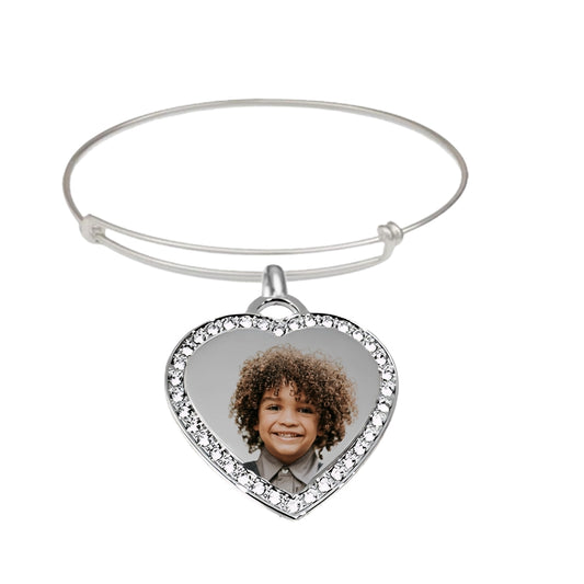 Photo Silver Small Heart Pendant Bracelet With Crystal Border Product  Pic 1
