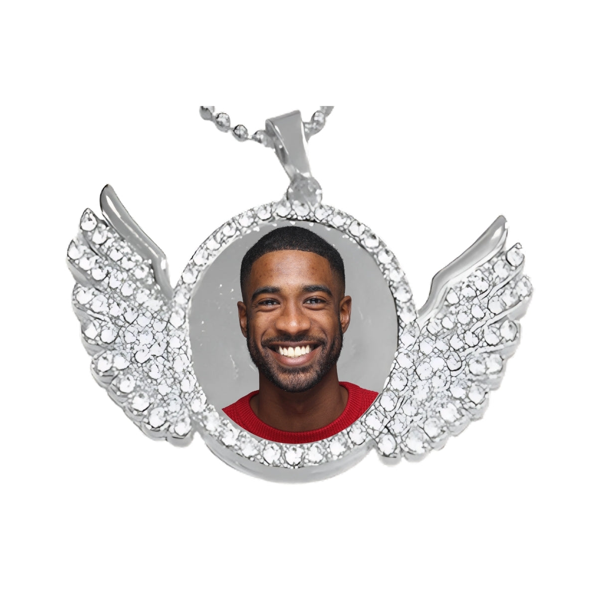 Silver Angel Wing Memorial Necklace Custom Photo Pendant with Crystals Pic