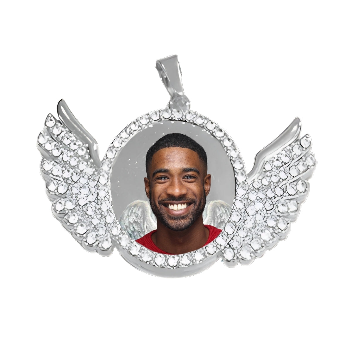 Silver Angel Wing Memorial Necklace Custom Photo Pendant with angel wings