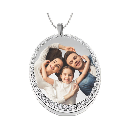Silver Circle Pendant Custom Photo Necklace With Rhinestones family