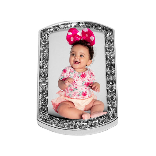Silver Dog Tag Pendant Custom Necklace With Crystal Border Baby girl
