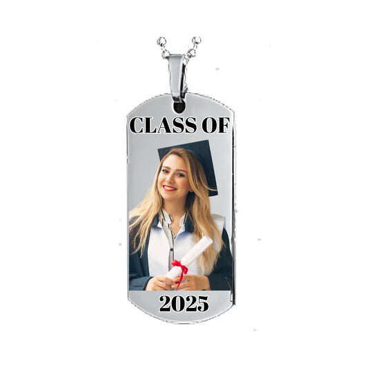Silver Dog Tag Pendant Custom Photo Necklace Text Class of