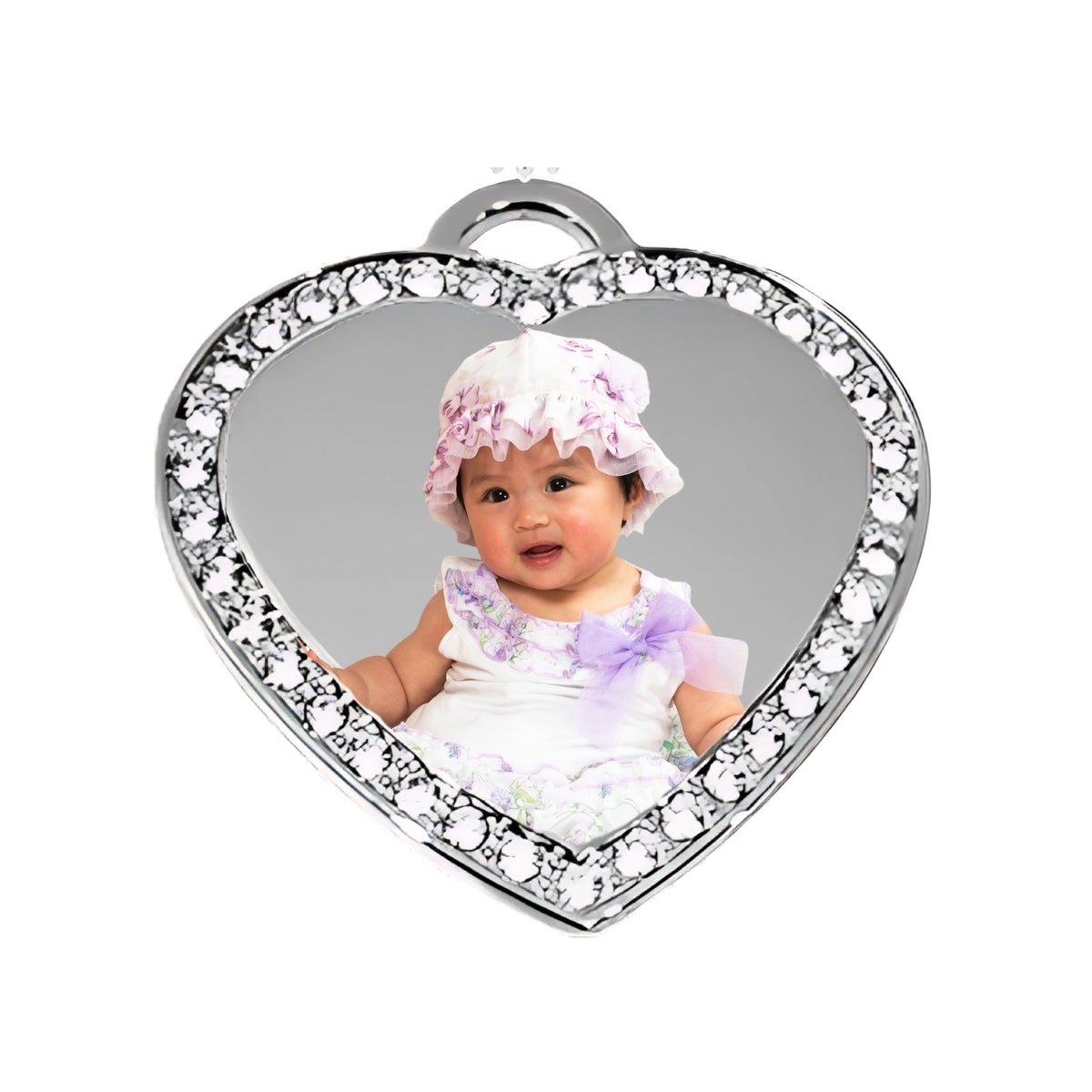 Silver Heart Pendant Custom Photo Necklace with Crystal Border Baby girl Picture