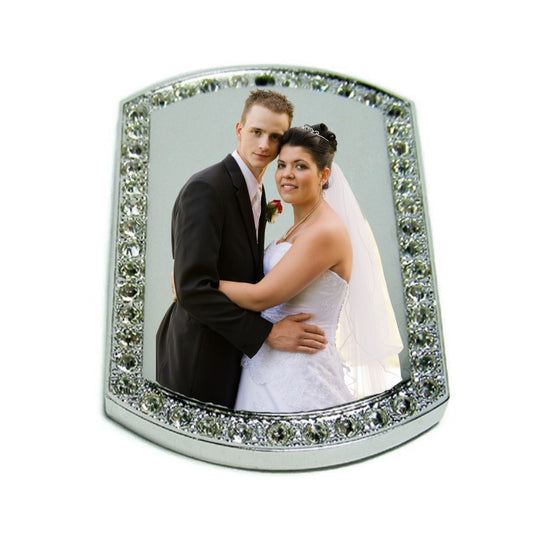 Silver Large Dog Tag Pendant with Crystal Border – Custom Photo Necklace Product Wedding Pic