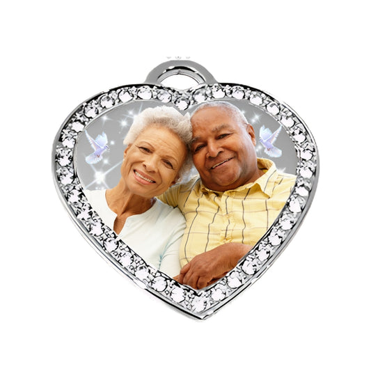 Silver Large Heart Memorial Necklace Custom Pendant with birds stars