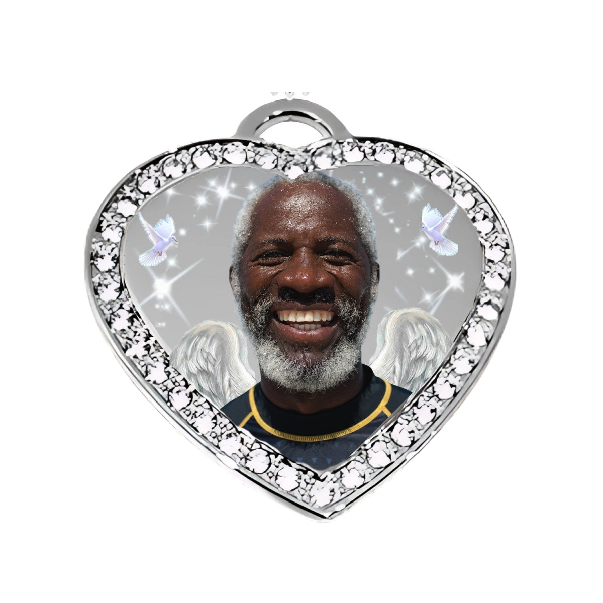 Silver Large Heart Memorial Necklace Custom Pendant with birds stars and angel wings