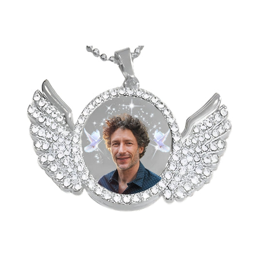 angel wing silver memorial pendant product photo