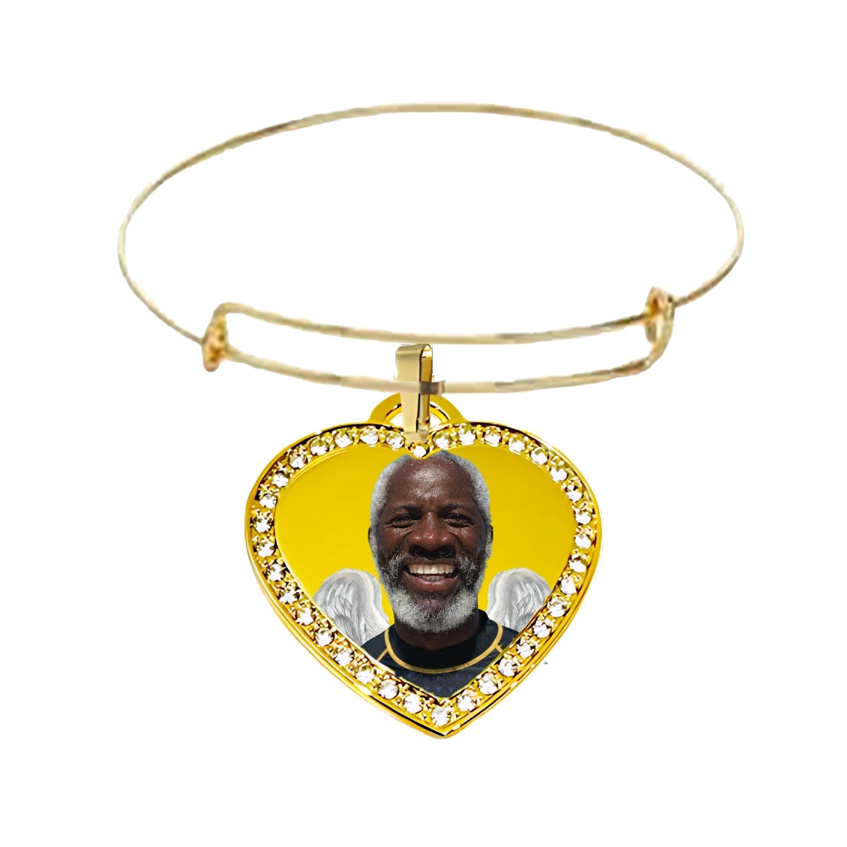 Gold Small Heart Pendant Memorial Bracelet With Custom Photo Crystal Border