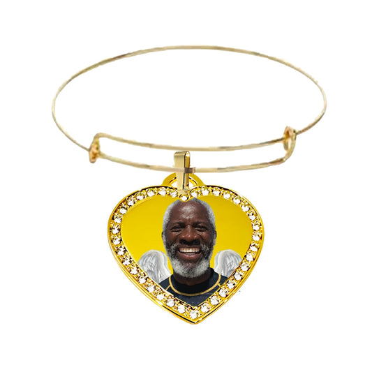 Gold Small Heart Pendant Memorial Bracelet With Custom Photo Crystal Border