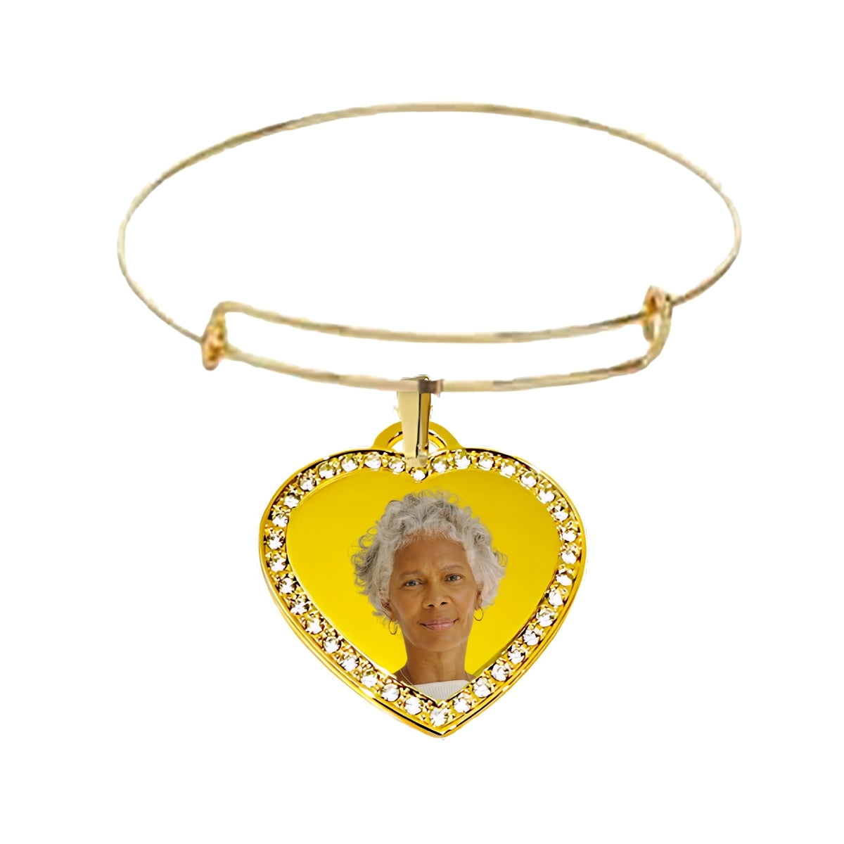 Gold Small Heart Pendant Memorial Bracelet With Custom Photo Crystal Border