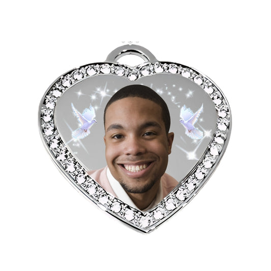 memorial Silver small heart with birds and stars