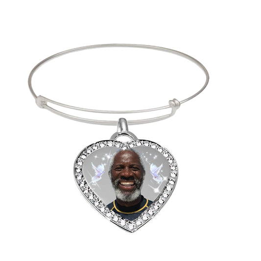 Custom Photo Silver Small Heart Pendant Memorial Bracelet With Crystal Border