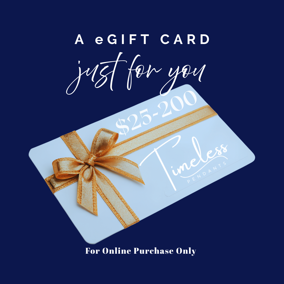 Timeless digital gift card displayed with pendant jewelry and gift box background