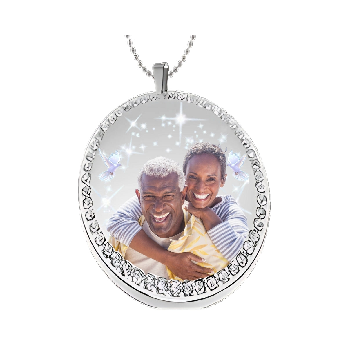 Silver Circle Memorial Necklace  Custom Photo Pendant with Crystals
