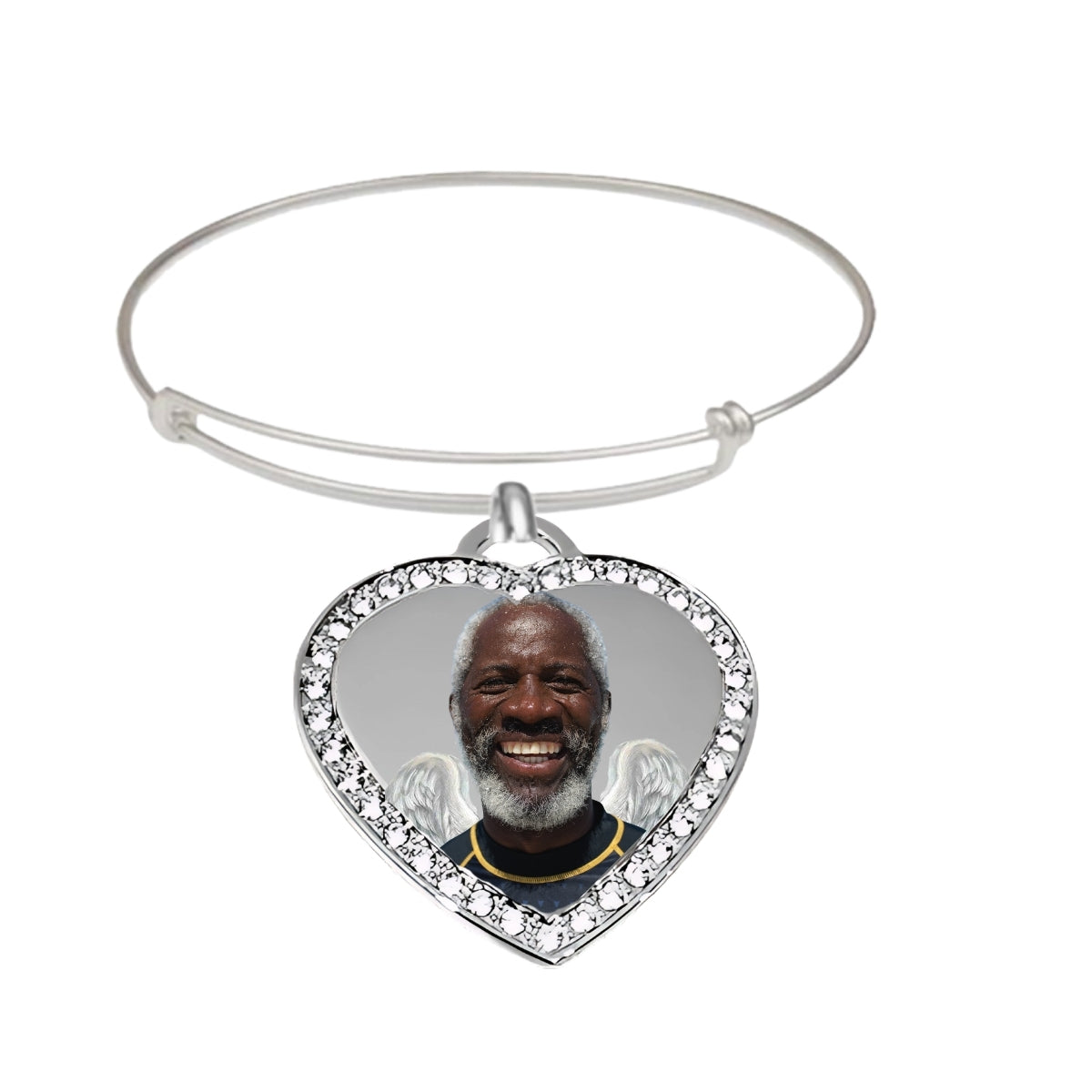 Custom Photo Silver Small Heart Pendant Memorial Bracelet With Crystal Border